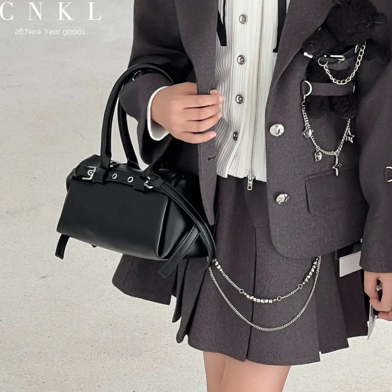 双排扣拼接领收腰毛呢外套女冬季时尚套装半身裙两件套2896/2898