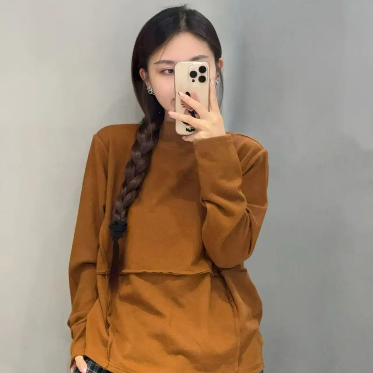 秋冬半高领长袖纯色宽松保暖休闲百搭内搭打底衫T恤女装