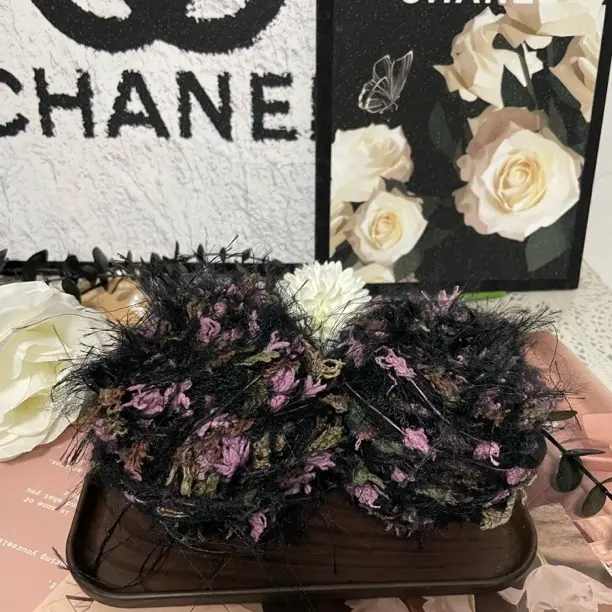 新经典黑紫手混线山茶花（2.0）手工钩织大肠发圈秋冬时尚发饰材料