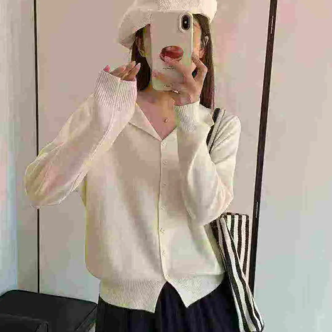 翻领软糯针织开衫女秋冬宽松韩版长袖毛衣外套洋气休闲上衣外搭