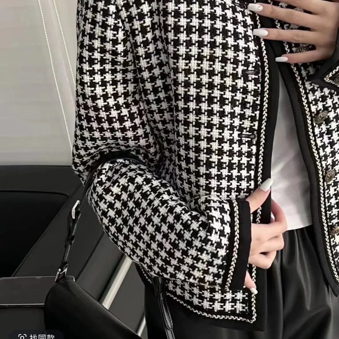 修身型潮流女千鸟格时尚短外套短款西服秋韩版系扣