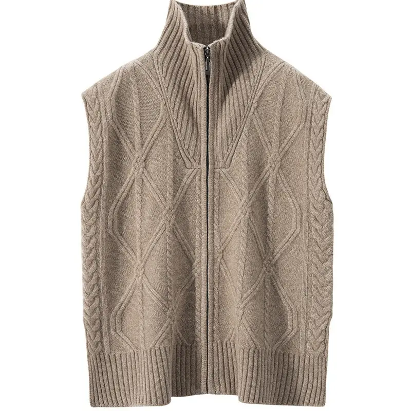 【叠穿神器】前后亮点圆领绞花后开叉针织羊绒马甲女百搭宽松背心