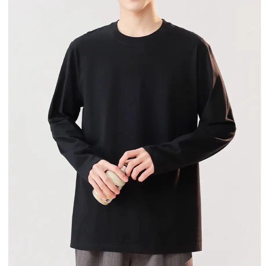 铭心|重磅纯棉长袖T恤男装圆领加厚内搭打底衫纯色宽松百搭上衣