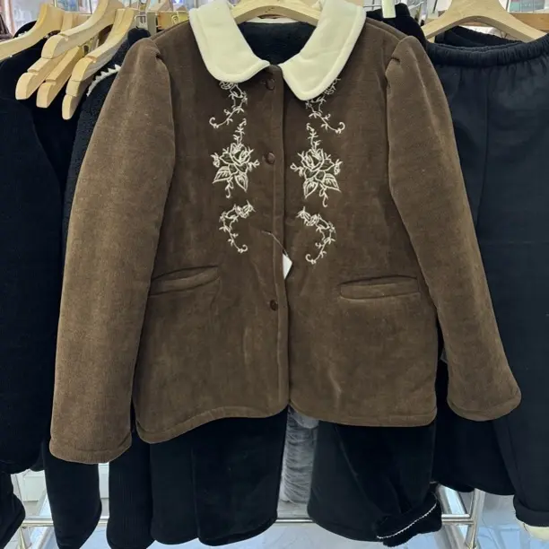 冬季法式千金风刺绣加厚加绒甜美可外穿女士保暖家居服套装