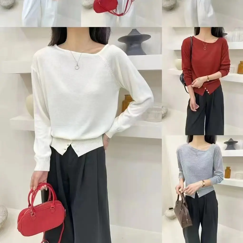 克莱因蓝长袖针织衫女早秋新款气质收腰设计感上衣