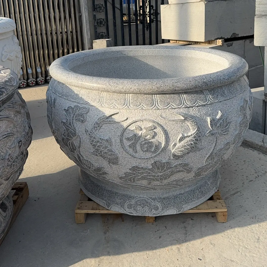 庭院适用花岗岩石雕鱼缸户外仿古花盆养鱼种花摆件