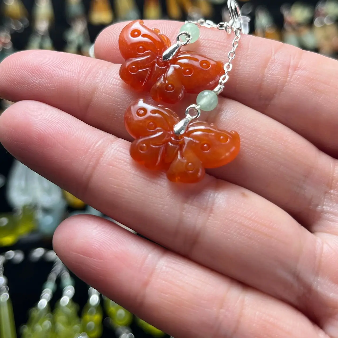 925银仿水晶耳饰 天然蝴蝶耳环 925银钩设计活泼灵动