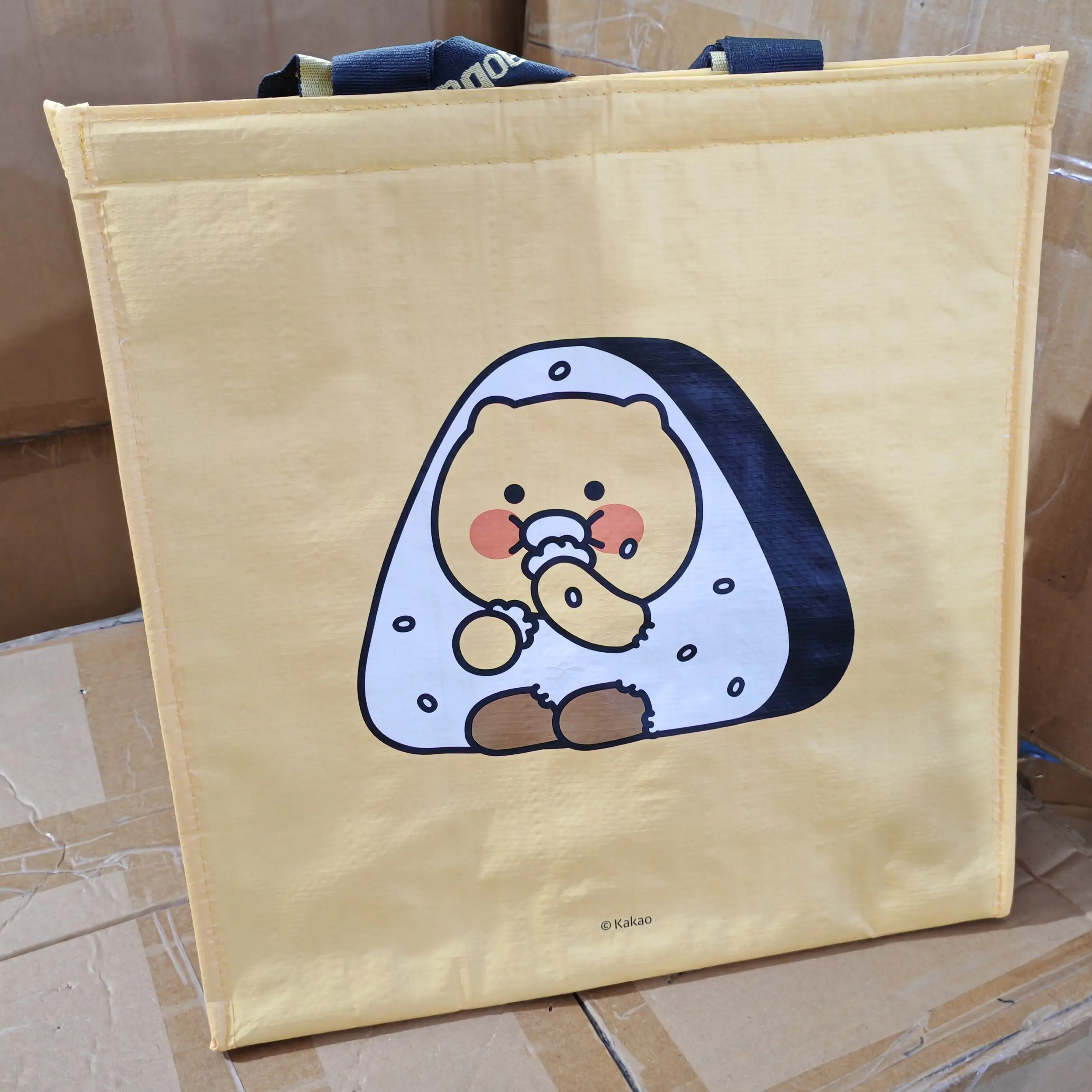 韩版卡通大容量编织防水覆膜购物袋铝箔保温包手提单肩包38*40*19