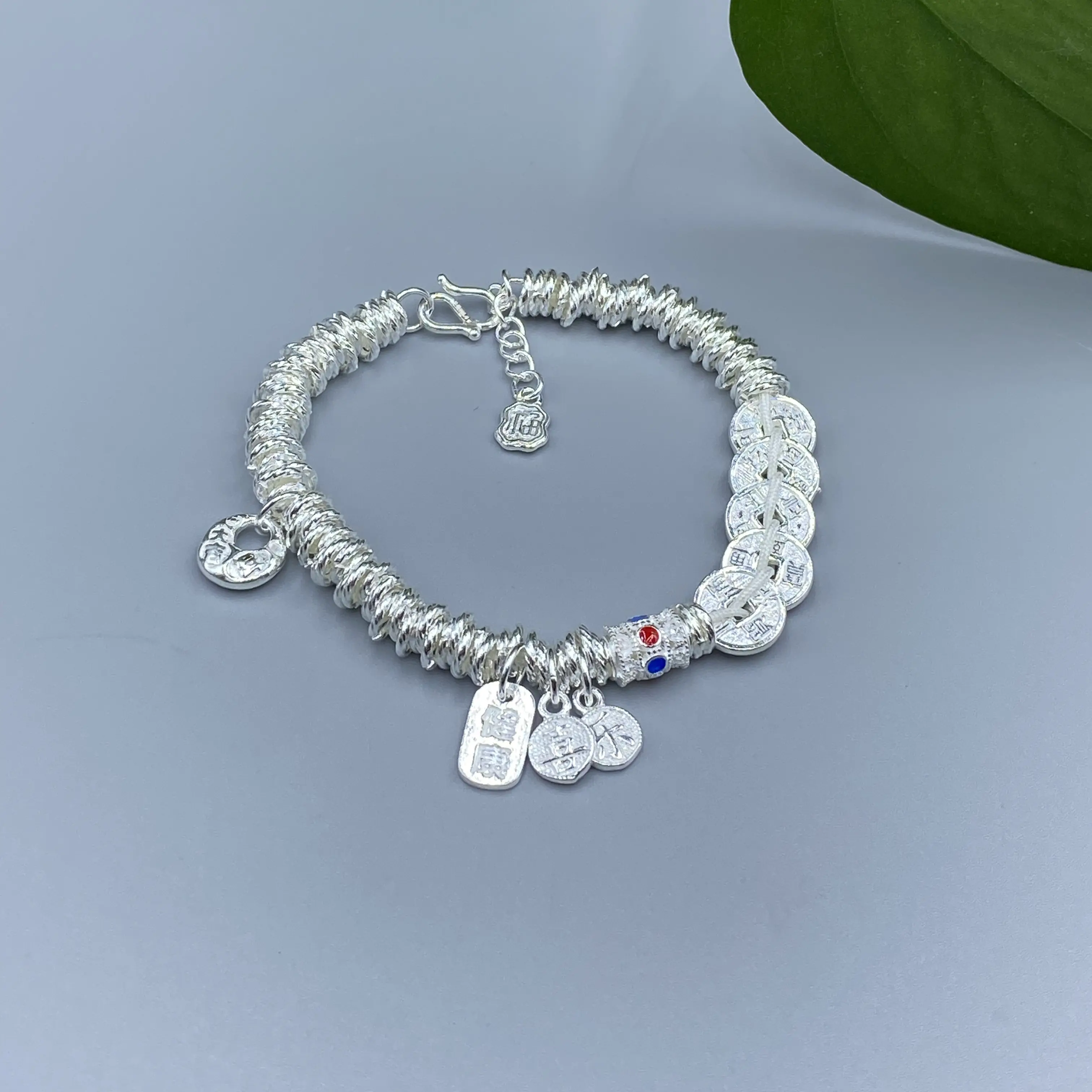 足银手链 侗石記 五帝钱盘缠手链  足银999.9 