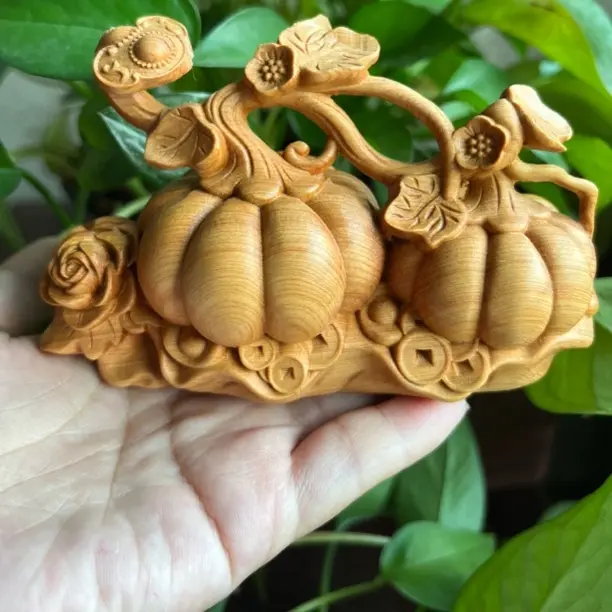 崖柏木雕【南瓜】摆件寓意丰收家居办公精雕工艺品