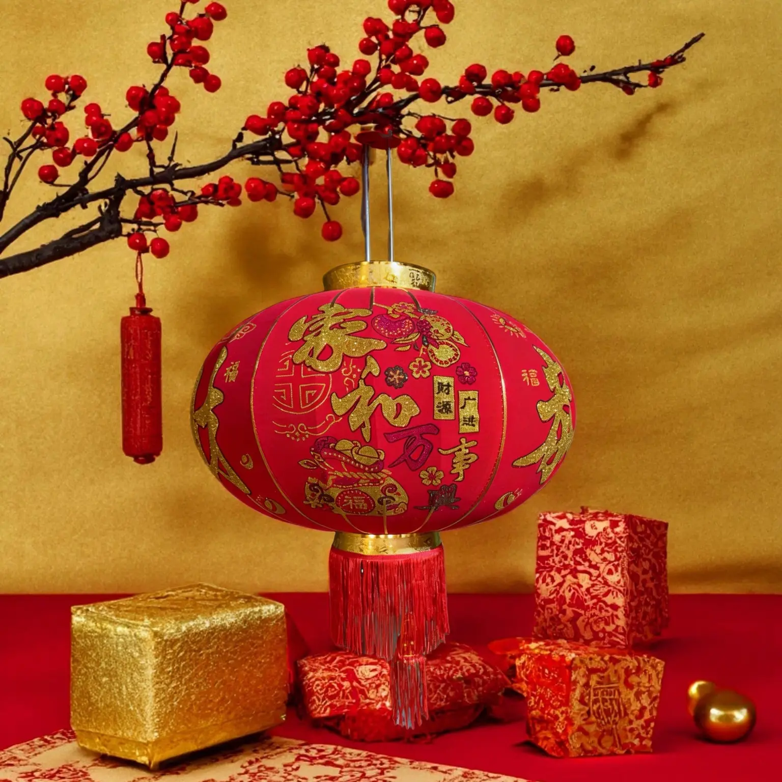 新款植绒布大红灯笼防水适用于阳台户外喜庆装饰