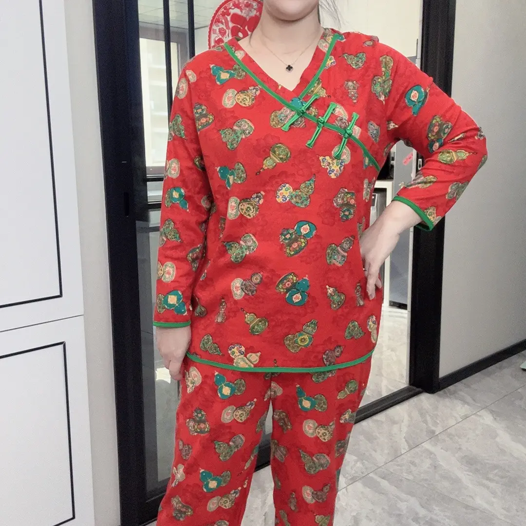 秋冬新款德绒保暖新中式国风福禄双全女宽松大码女家居服套装可外