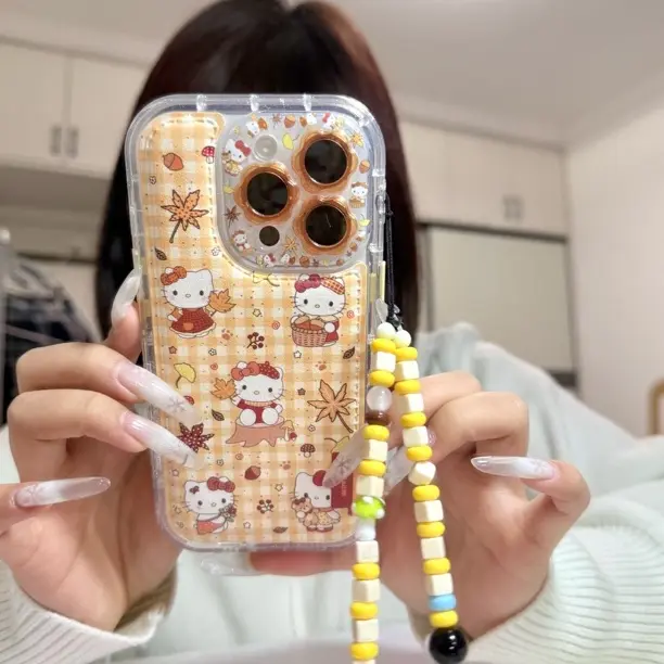 黄格纹枫叶kitty花朵镜头适用iPhone17promax全包女款16/15/14壳