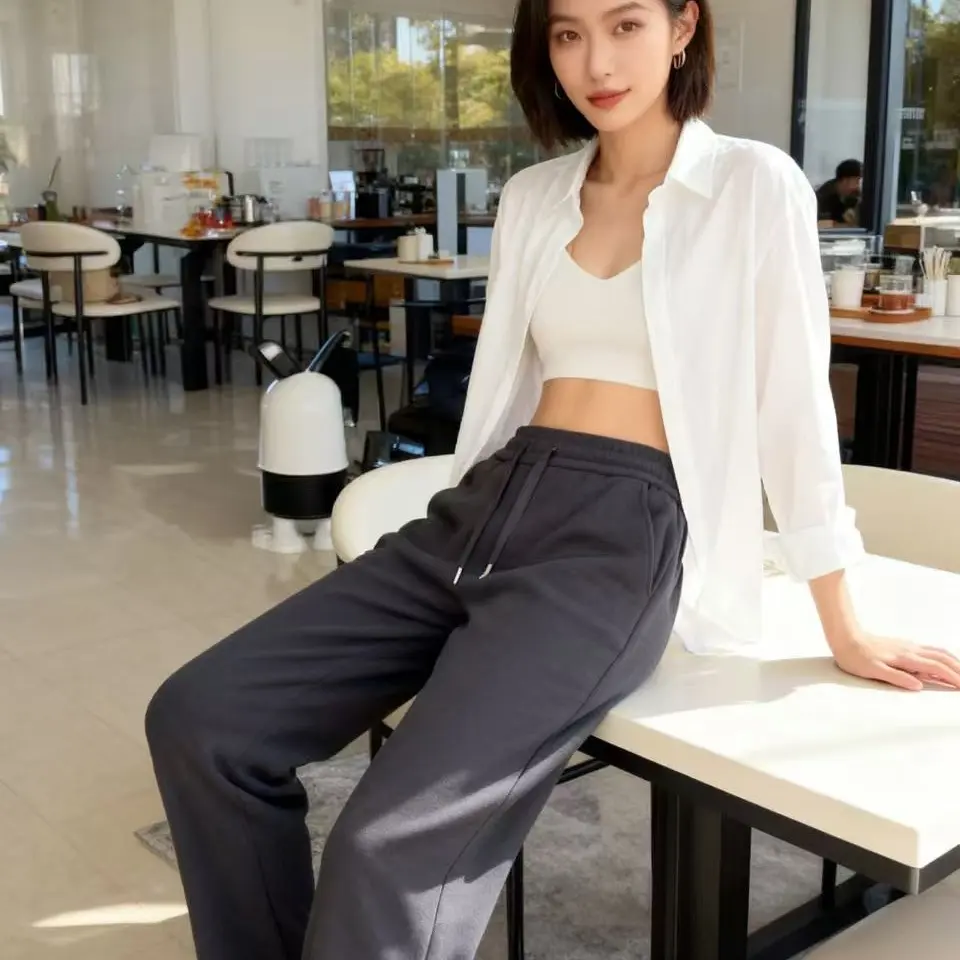 2025秋冬新款高克重加厚防风阔腿直筒休闲裤女宽松显瘦百搭