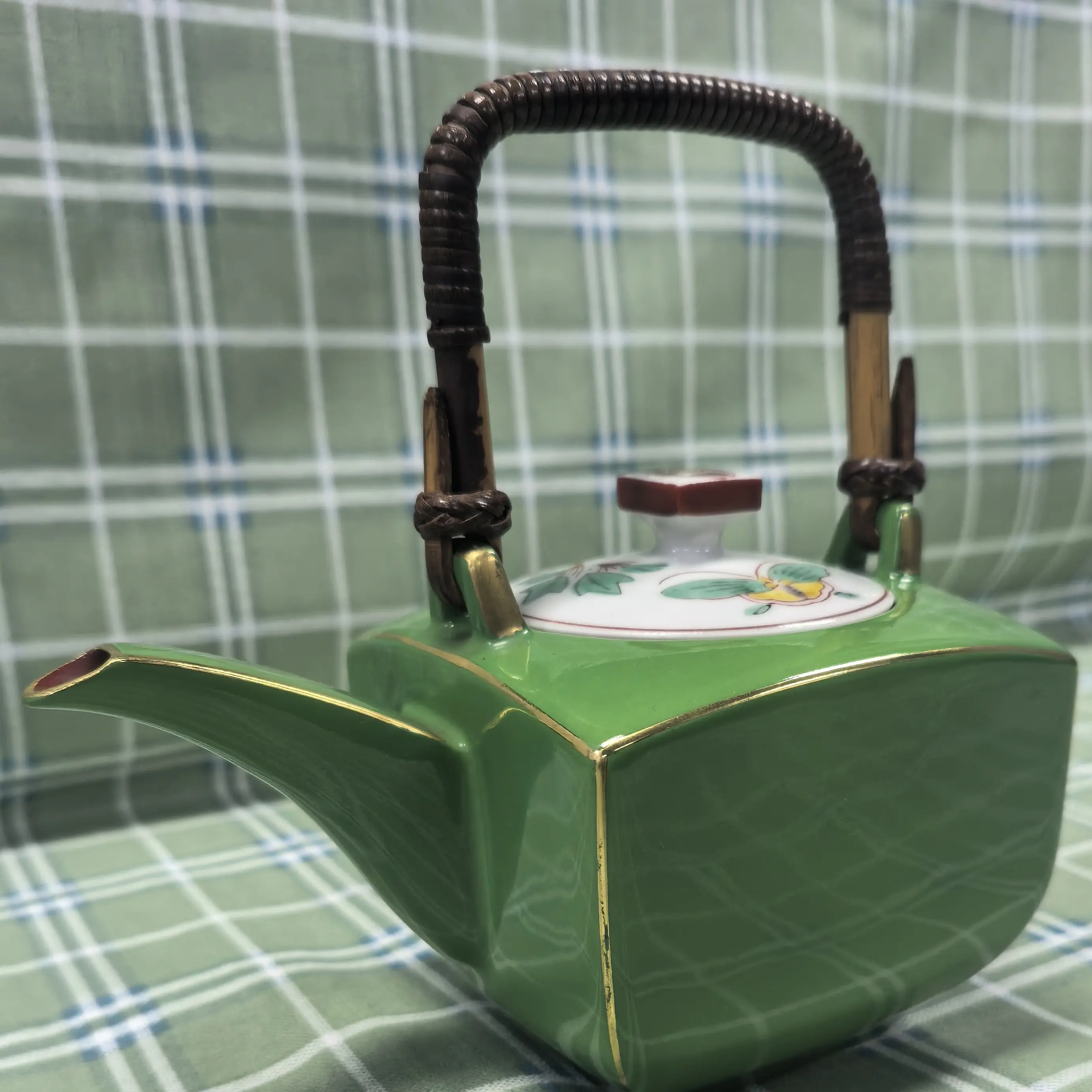 进口手工日式复古描金绿釉泡茶茶壶功夫茶具