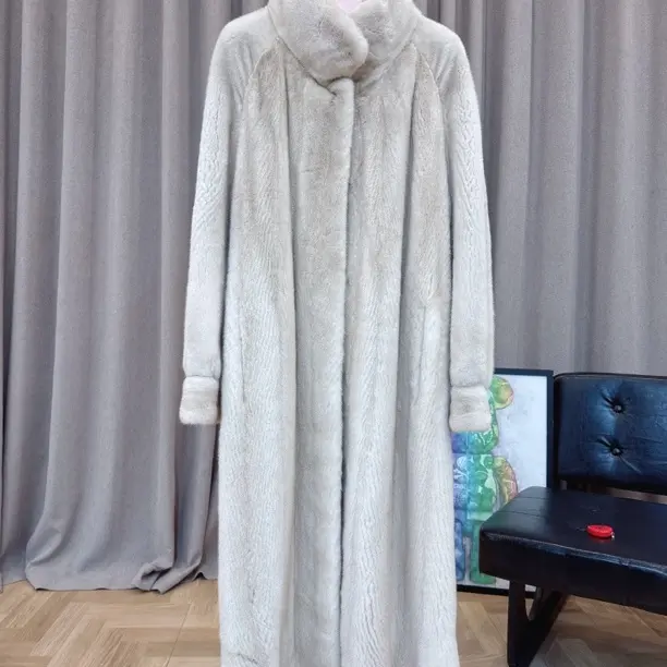 冬季新款女士长款韩版立领米黄原色机开全抽刀3xp衣长112胸围110