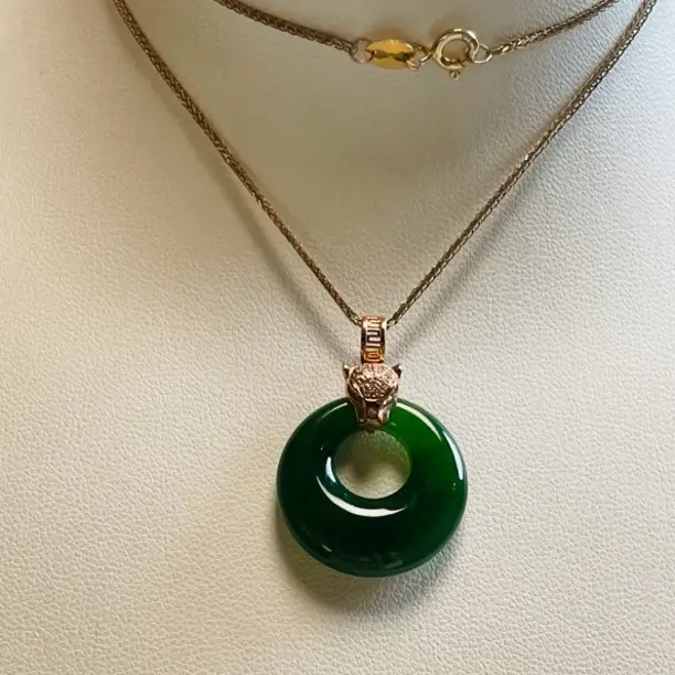 高端俄料碧玉 18K金镶嵌平安扣吊坠