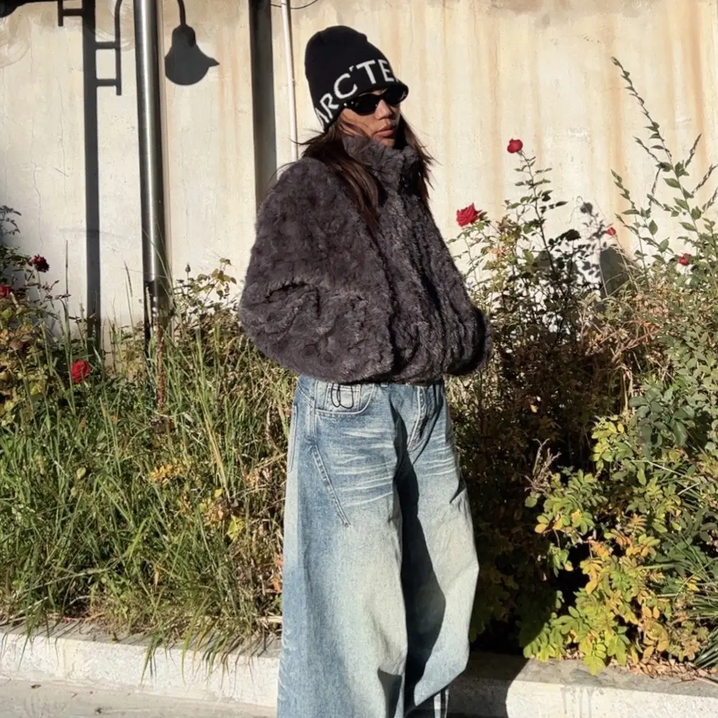 休闲水洗显瘦宽松做旧复古巴黎风宽松牛仔裤