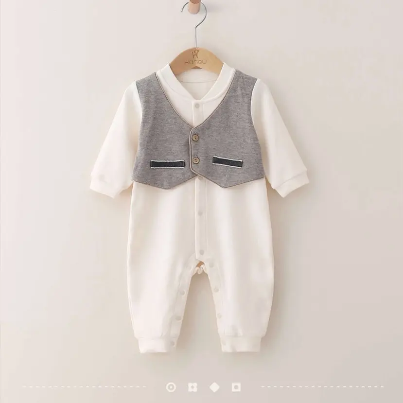婴儿纯棉无骨秋冬通用小绅士连体衣哈衣爬服