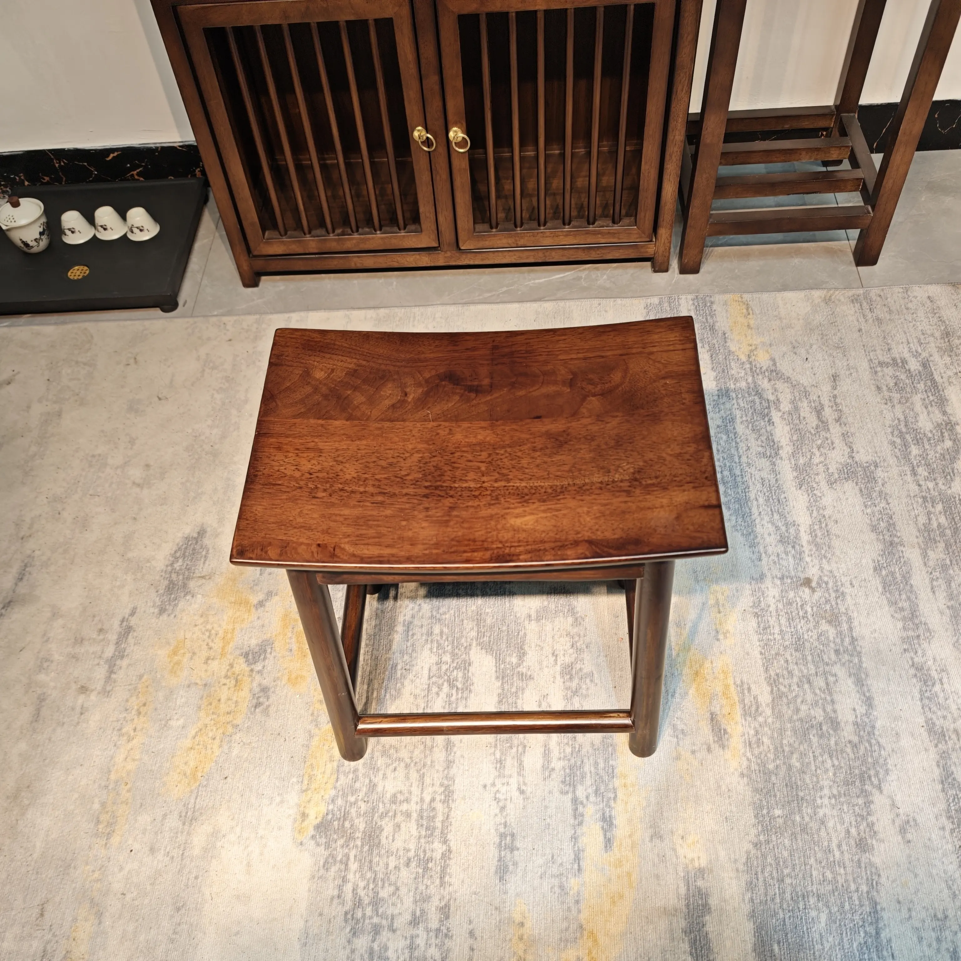 北美黑胡桃木元宝凳新中式马鞍凳实木家用客厅茶桌椅换鞋凳禅意