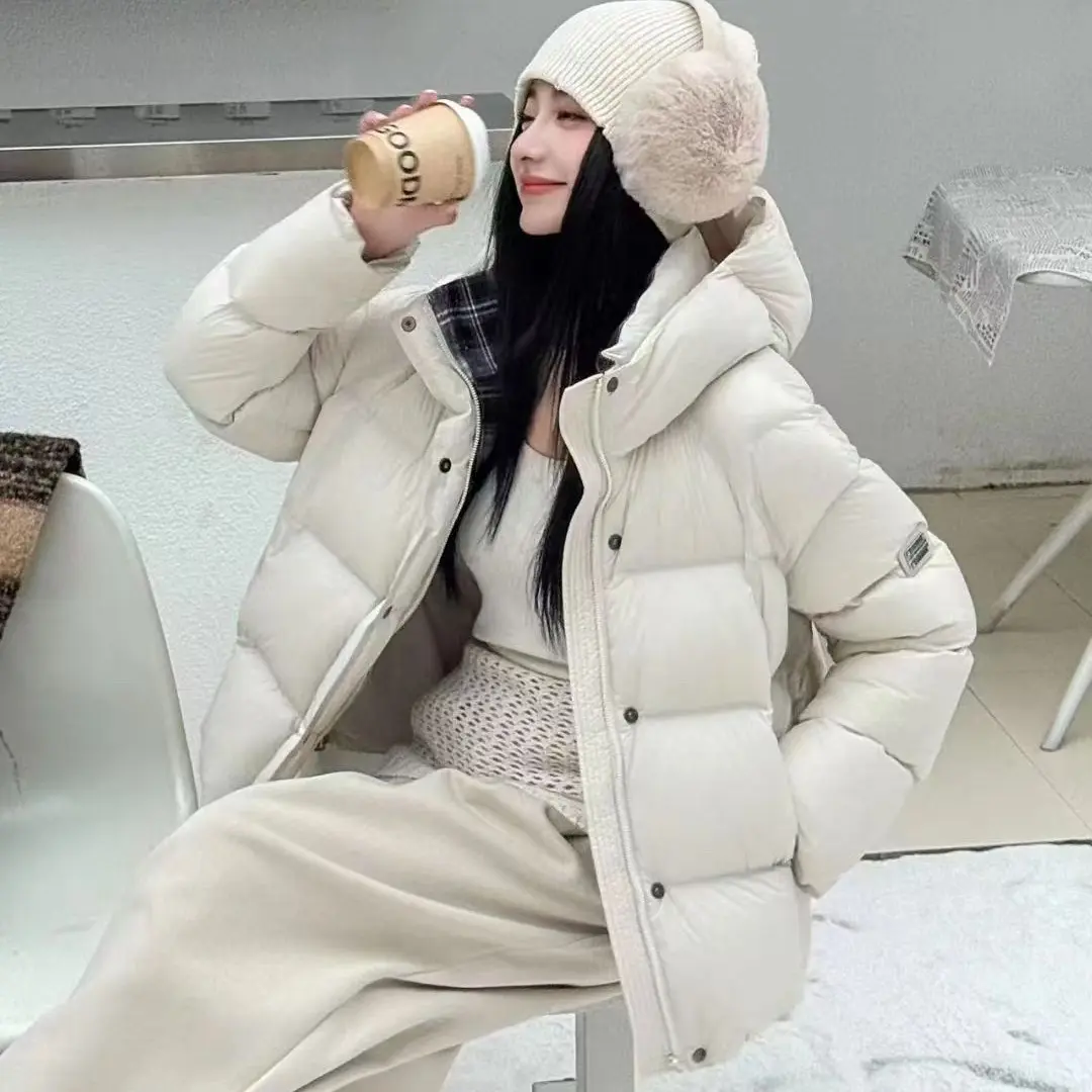 冬季新款连帽格子拼色加厚三防保暖小个子90绒白鸭绒外套爆款加厚