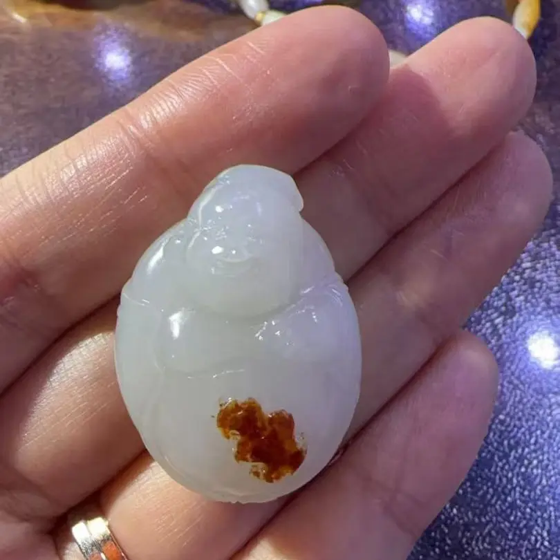 佛公手工雕笑佛挂件带皮原皮原色