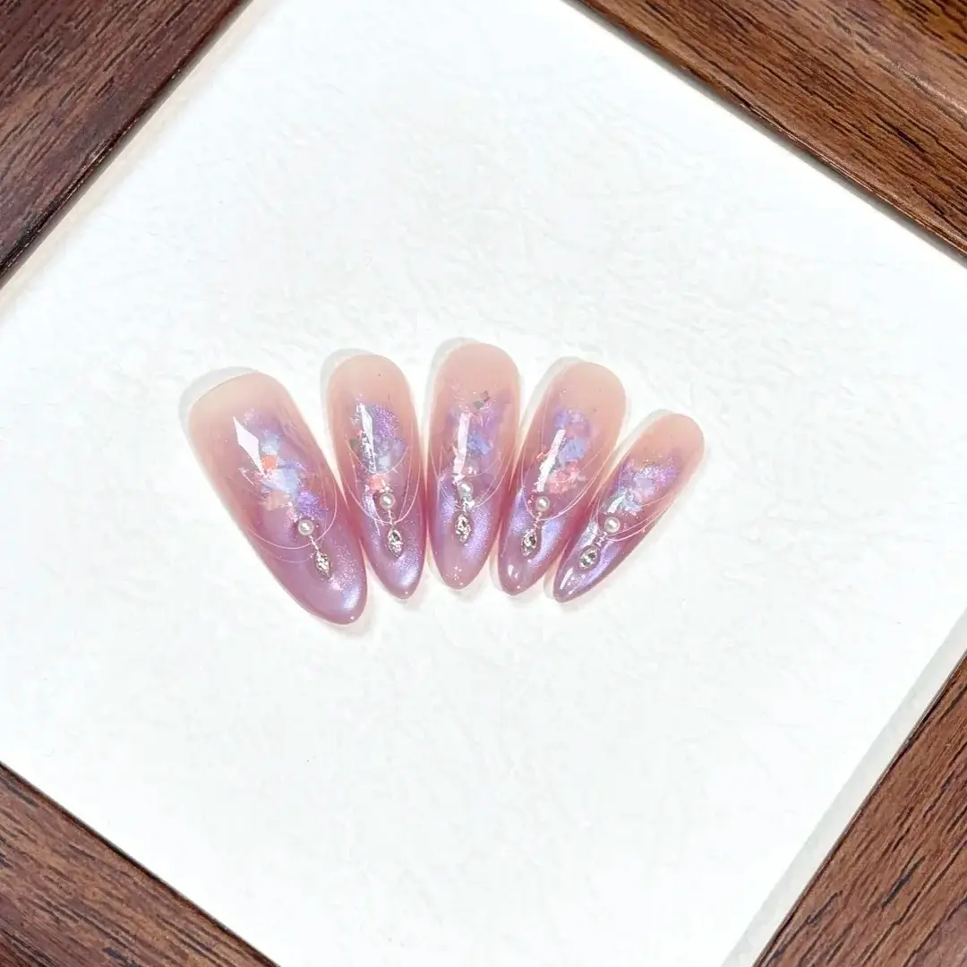 〖预售〗紫鸢』高级调色，醋酸美甲，高贵紫色拉丝锆石简约组合设计款