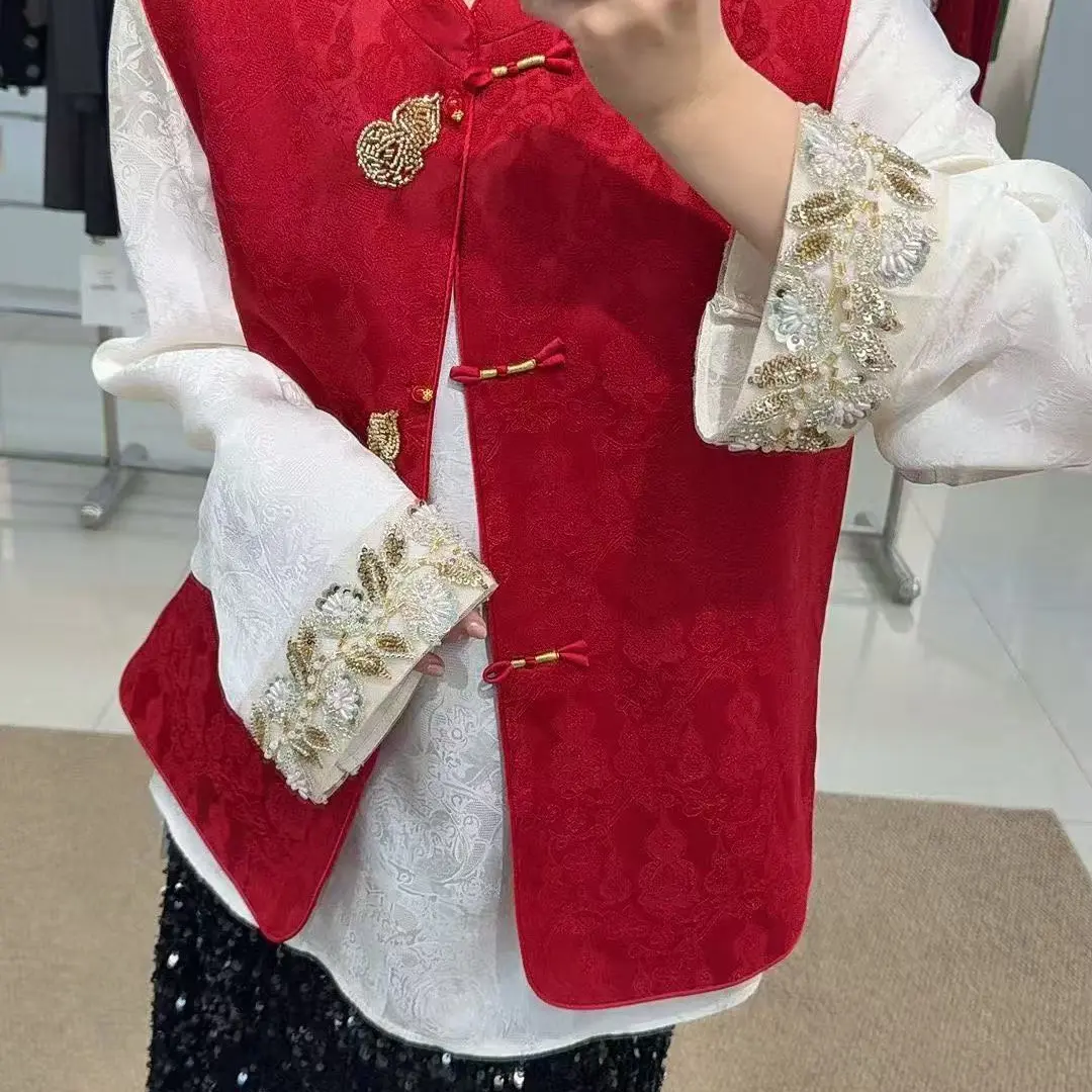 拼接复古新中式国风葫芦提花马甲女