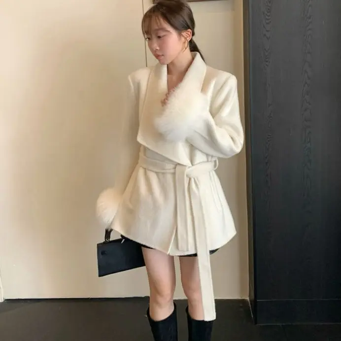 10931秋冬新款白色双面呢羊绒大衣含高级感外套