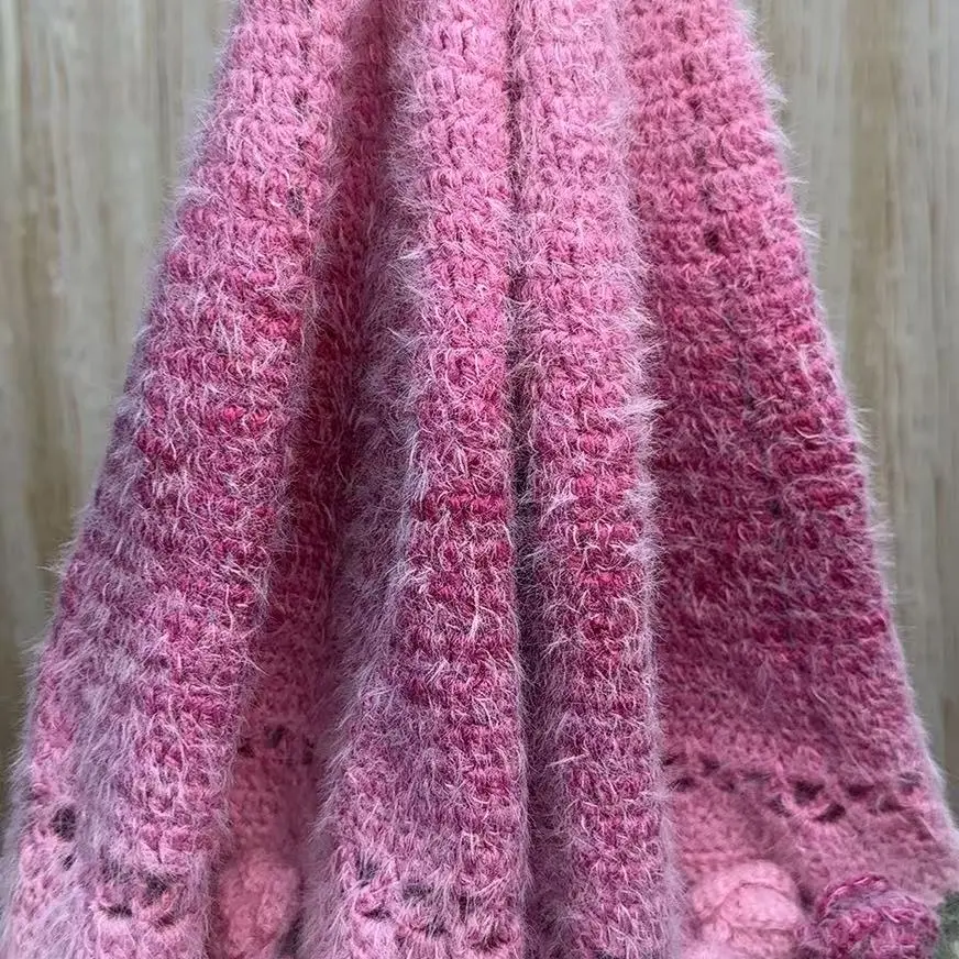 渐变玫瑰花束毯子手工编织创意礼物长绒混纺毛线