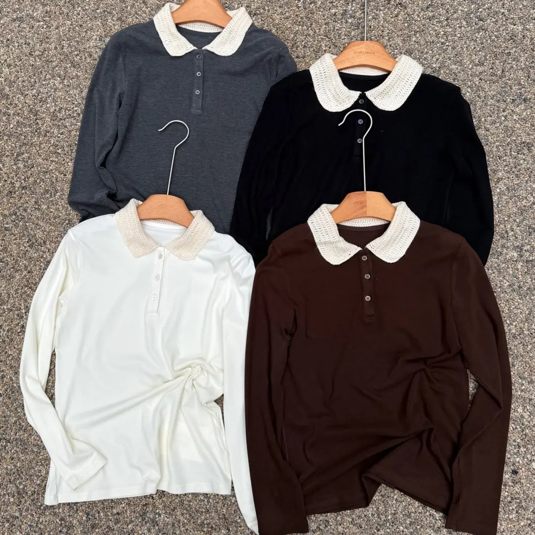 软糯娃娃领半开襟长袖减龄打底T恤女