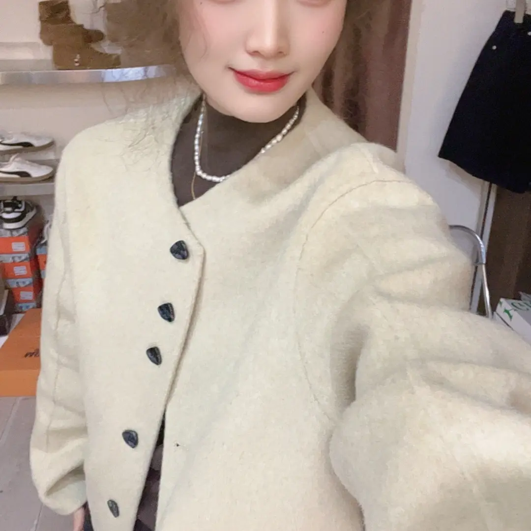 圆领短款双面呢外套女小香风韩版休闲气质时尚百搭