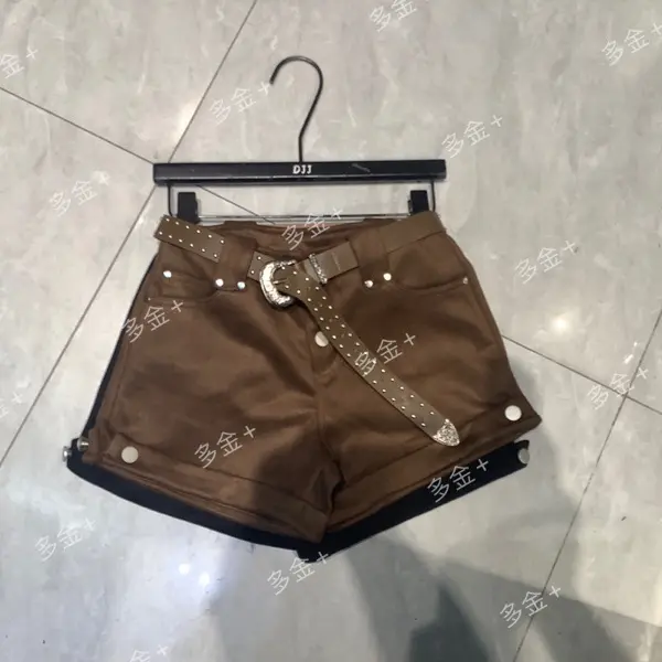 美拉德复古辣妹高腰显瘦金属扣翻边设计阔腿A字短裤秋季靴裤