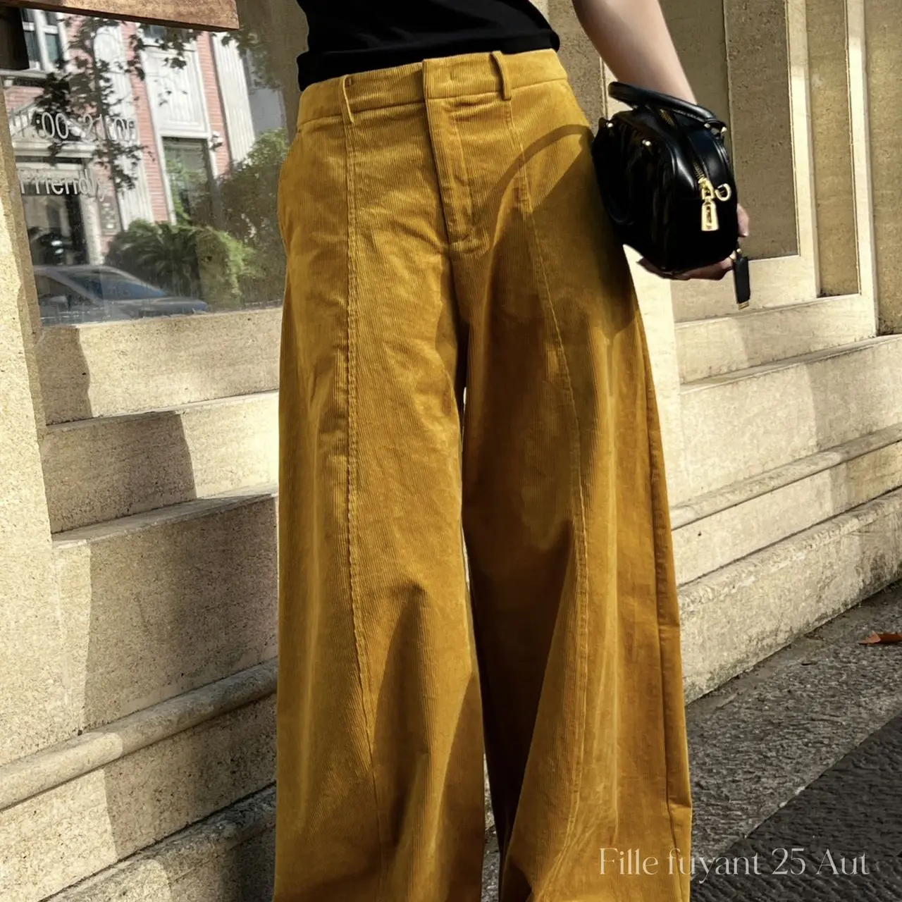 2025上新秋季高腰显瘦灯芯绒阔腿裤女复古宽松百搭休闲长裤