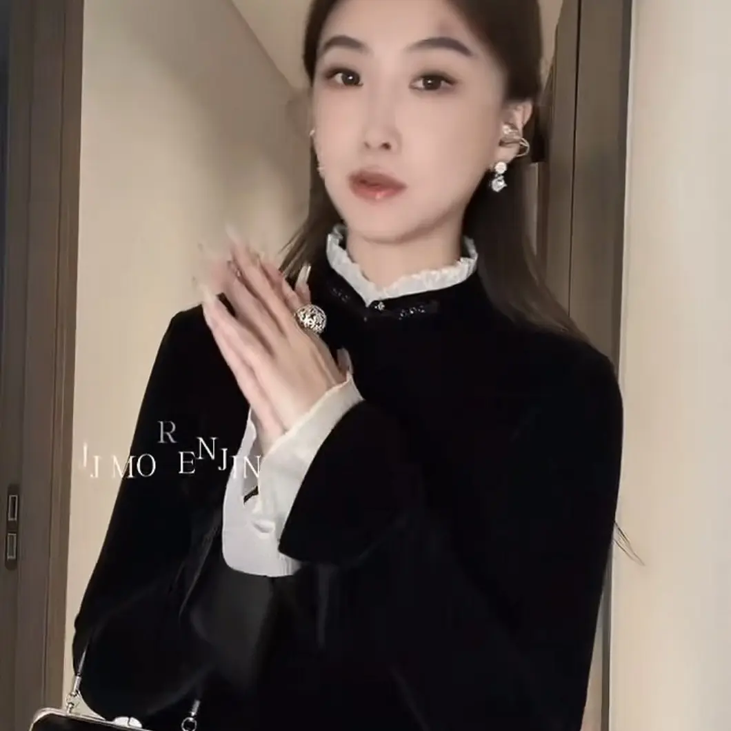 新款国风丝绒显瘦百搭长内搭上衣