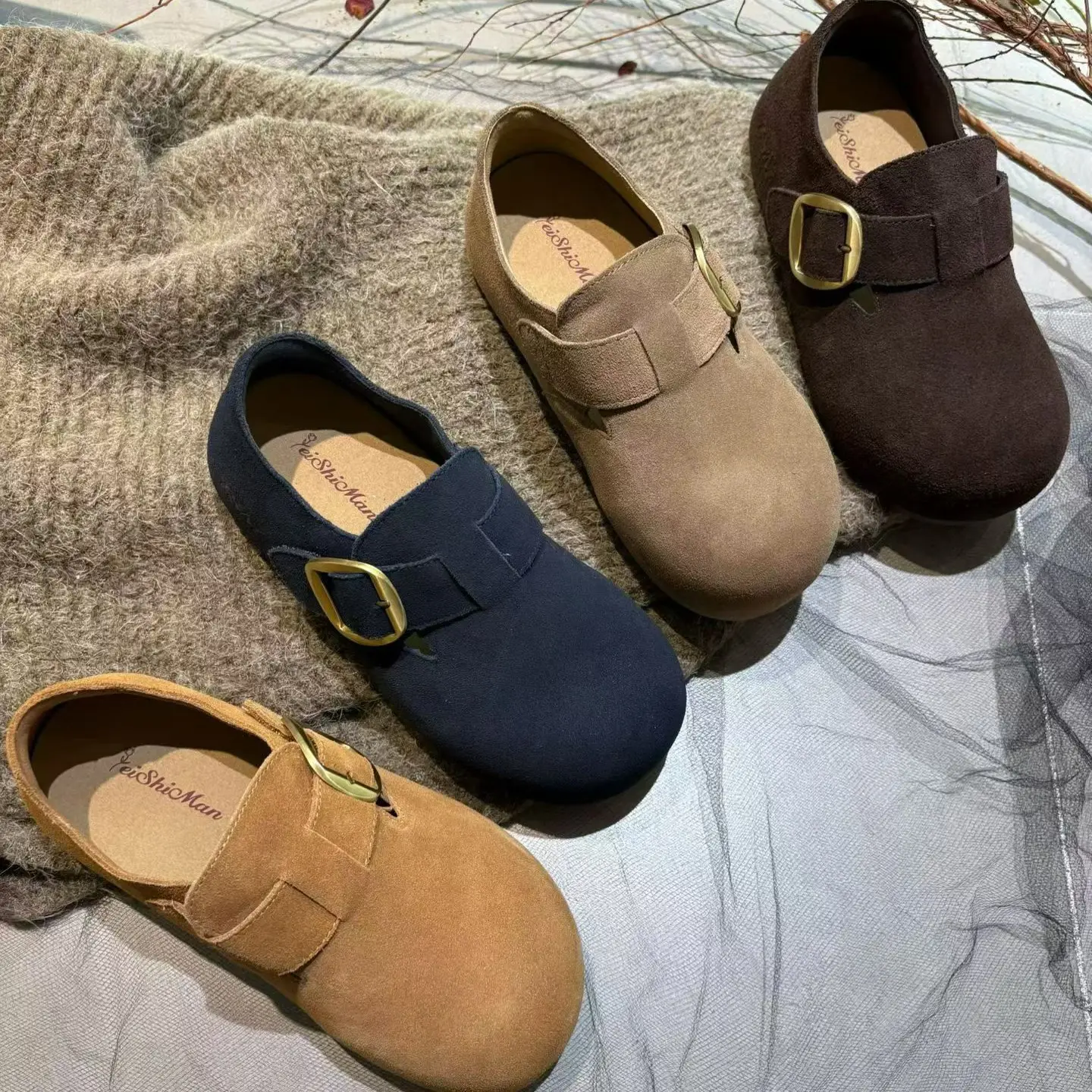 加绒内增高休闲时尚一脚蹬丑萌大头全包女勃肯鞋