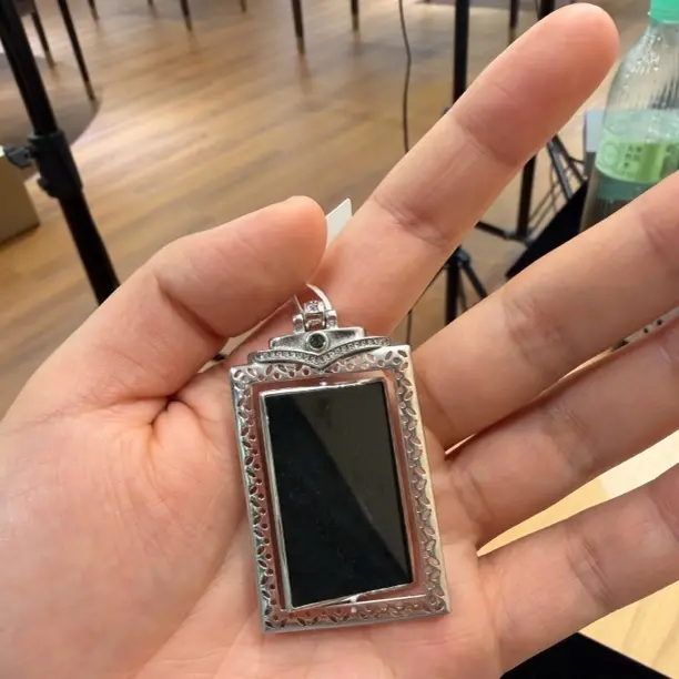 天然A货翡翠墨翠无事牌吊坠银镶3-295