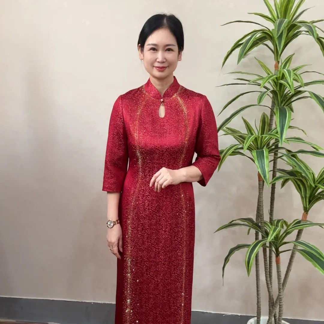 170128喜上加喜酒红色立领长袖喜婆婆喜妈妈婚宴旗袍国风高贵中式
