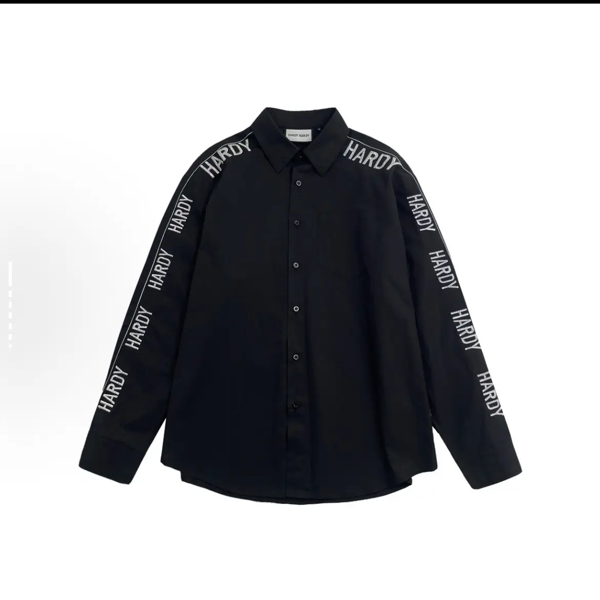 H-422烫钻印花字母条纹休闲长袖衬衫 男女同款