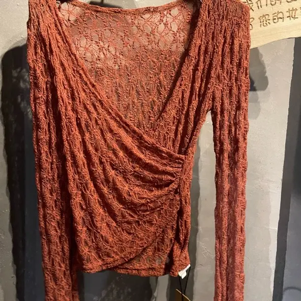 （福利品不退不换）妍妍家V领镂空长袖微透蕾丝衫