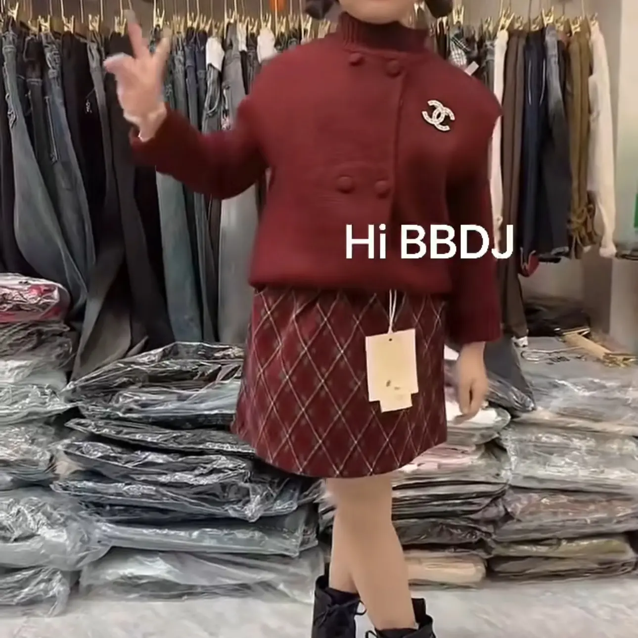 女童冬季新款韩版针织格子斗篷毛衣开衫套装