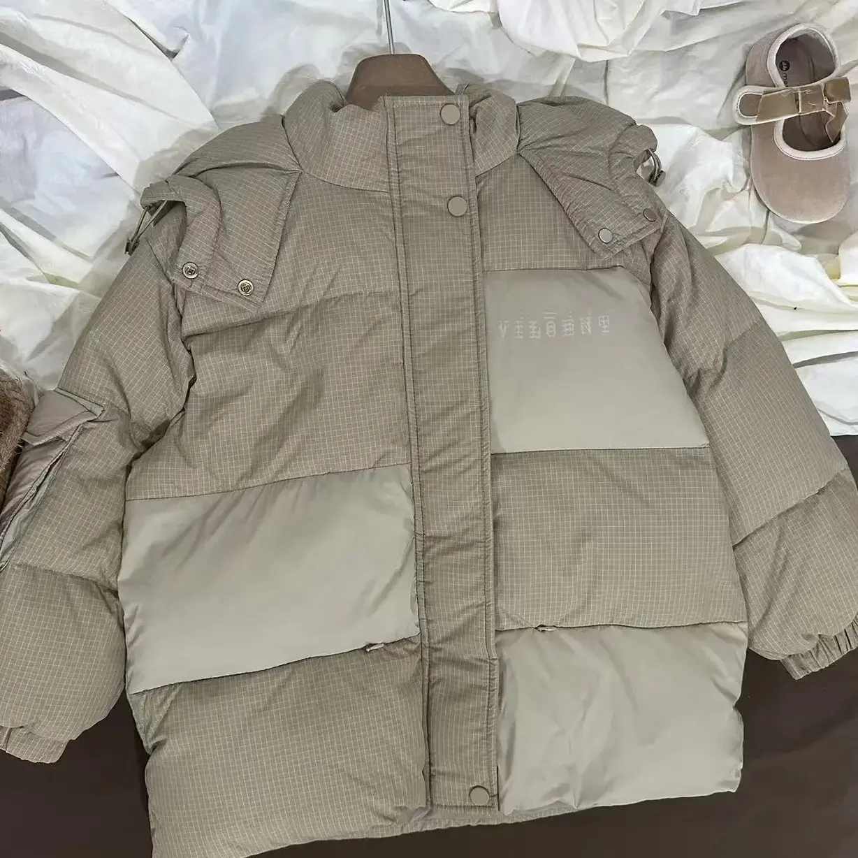 秋冬新款加厚短款格纹拼接羽绒服F03