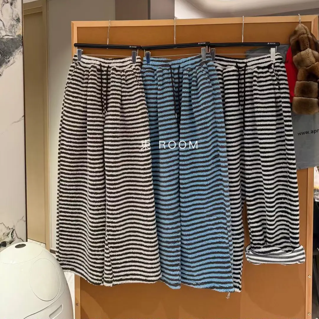 【東Room】62175新款冬季韩系宽松慵懒加绒条纹松紧阔腿裤女