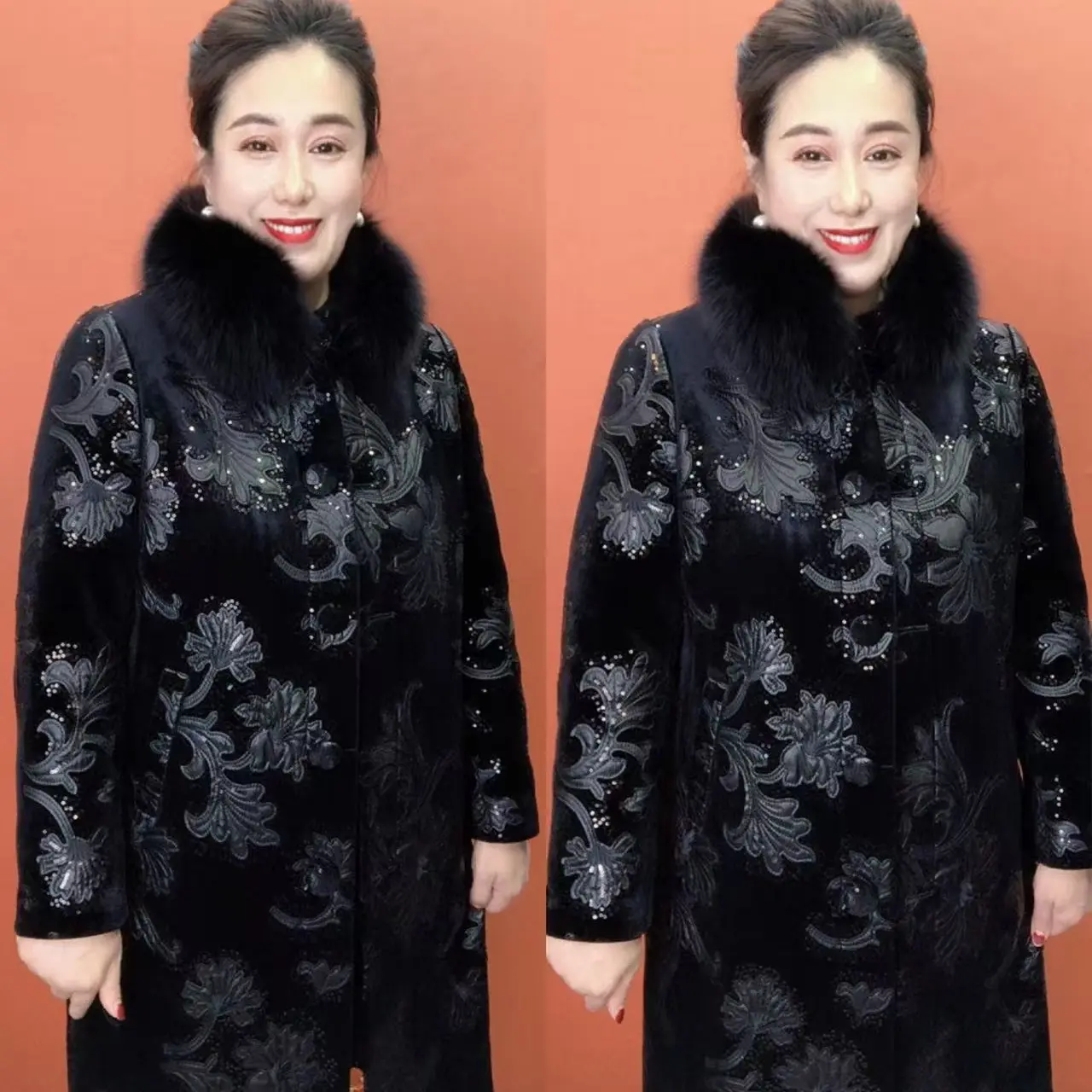 天116中老年妈妈秋冬加绒加厚中长款显瘦遮肉外套大衣