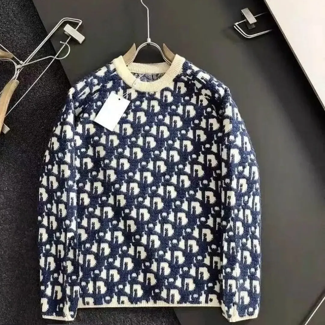 休闲针织衫加厚针织提花圆领保暖长袖秋季毛衣宽松