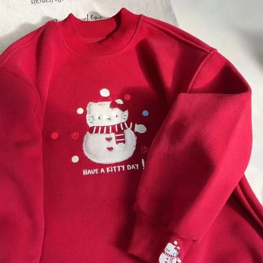 糖依果家 2025女童新年红色卡通加绒卫衣