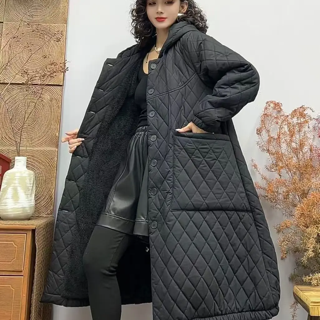 冬季加厚加绒棉服女宽松保暖中长款棉袄花苞厚外套新款爆款棉衣