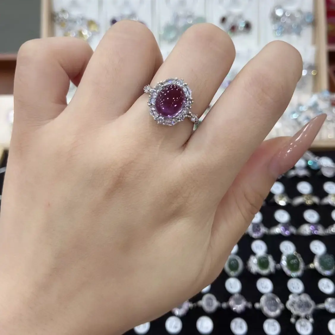 紫水晶繁花开口银镶嵌不掉色温柔显白爆款高颜值