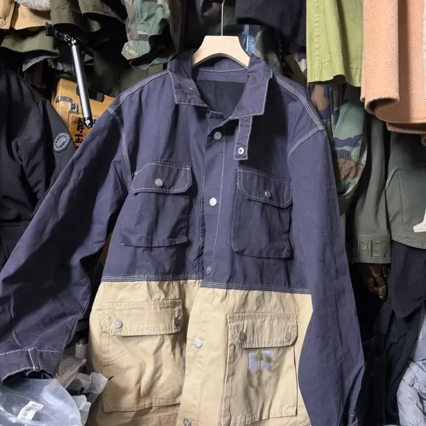 【直播间链接】美式复古拼色翻领工装夹克外套男春秋明线走收袖口