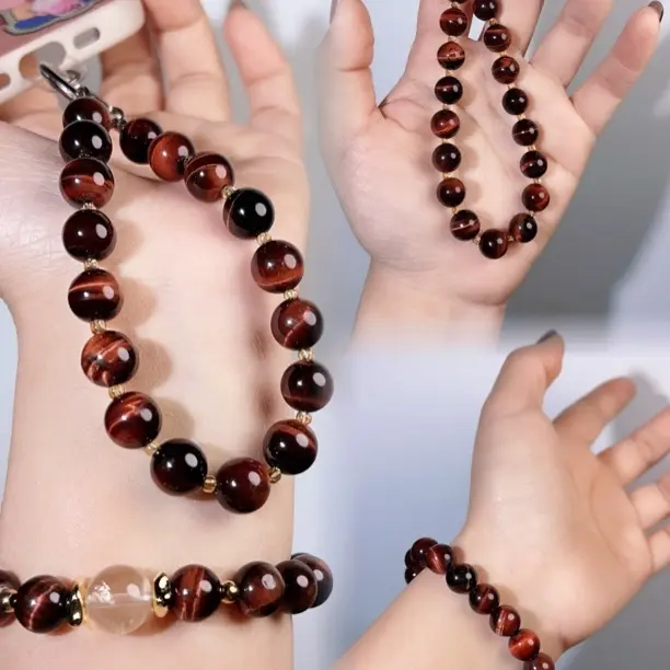 天然红虎眼石手串套装男女情侣款时尚气质本命年饰品手机链挂件